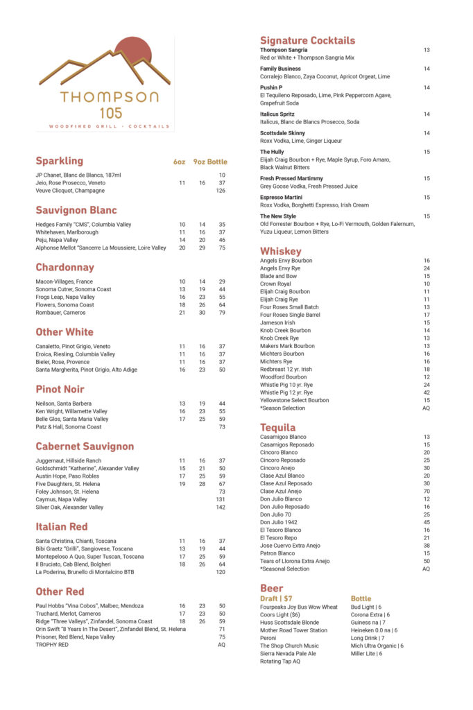 North Scottsdale restaurant cocktail menu