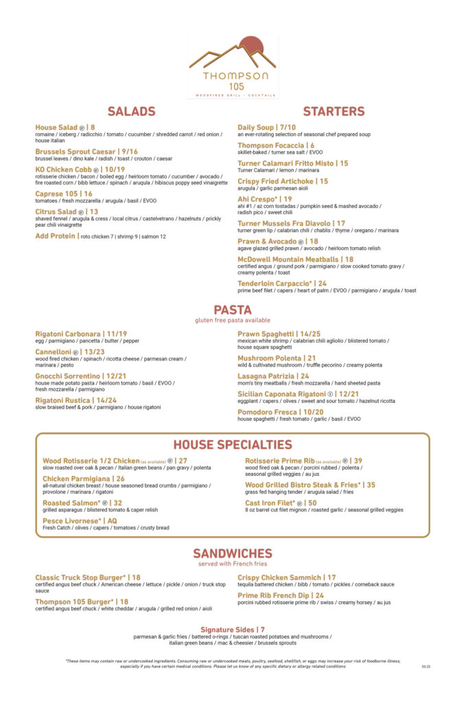 North Scottsdale Restaurant Dinner menu