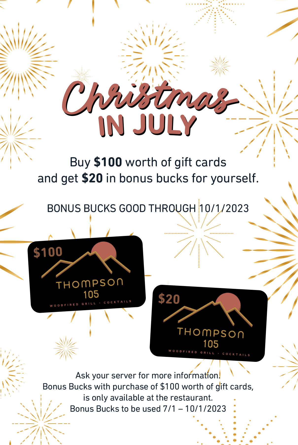 Buy one gift card for $100 get $20 gift card